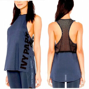 Ivy Park Mesh Racerback Tank Top Navy Blue & Black Logo Size Small